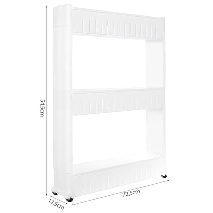 Mobile kitchen shelf on wheels, white