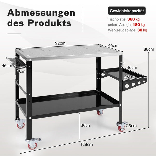 Mobile welding table with φ 1.6cm holes & tool stand & 8 tool slots
