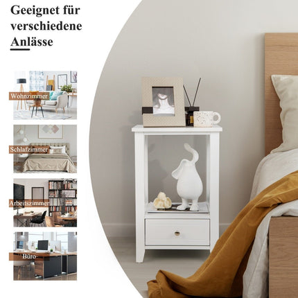 Modern 2-tier bedside table in X design with drawer 40 x 30 x 61.5 cm white