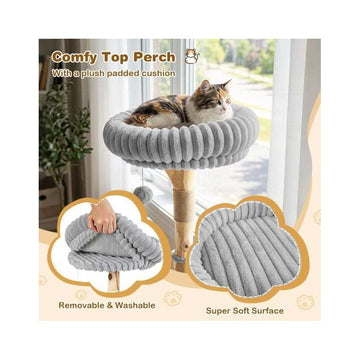Modern 41 Inch Cat Tower with Real Wood Branches, Scratching Posts, Grey
