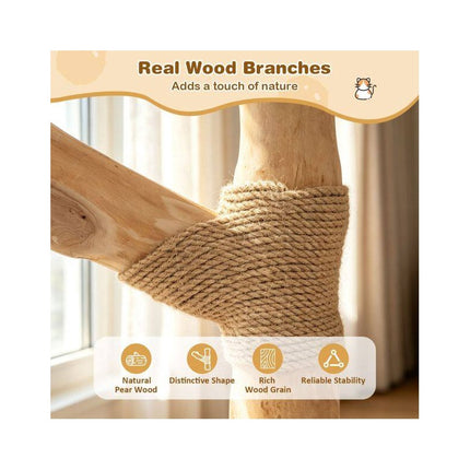 Modern 41 Inch Cat Tower with Real Wood Branches, Scratching Posts, Grey
