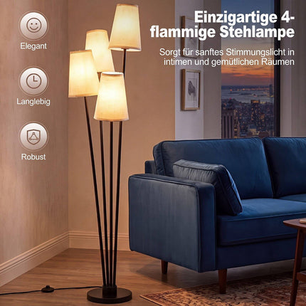 Modern 4-Light Floor Lamp with Fabric Shades & Foot Switch