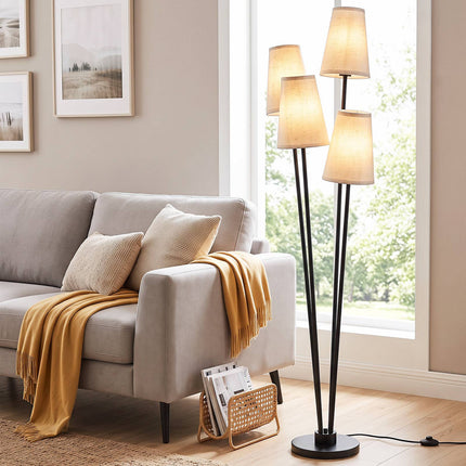 Modern 4-Light Floor Lamp with Fabric Shades & Foot Switch