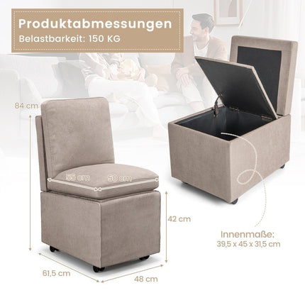 Modern Armless Accent Chair with Resistance Casters & Removable Thickened Cushion Leisure Chair 48 x 61.5 x 84 cm