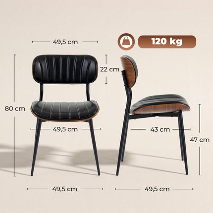 Modern Black PU Leather Dining Chairs, Set of 2