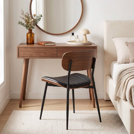 Modern Black PU Leather Dining Chairs, Set of 2
