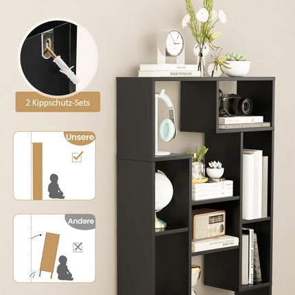Modern Bookshelf with Open Shelves & Anti-Tip, Black
