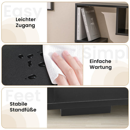 Modern Bookshelf with Open Shelves & Anti-Tip, Black