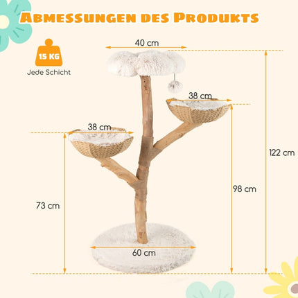 Modern Cat Tree with Real Wood Trunk & Flower Platform