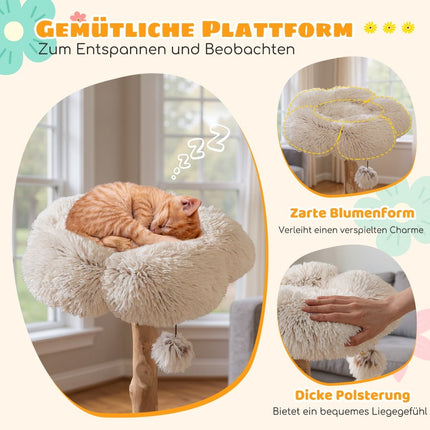 Modern Cat Tree with Real Wood Trunk & Flower Platform