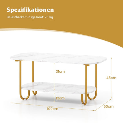 Modern Coffee Table with Faux Marble Top, 2-Tier Design