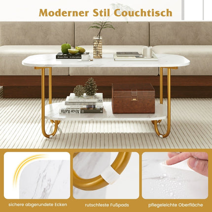 Modern Coffee Table with Faux Marble Top, 2-Tier Design