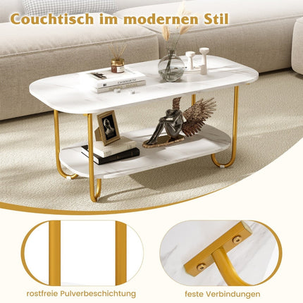 Modern Coffee Table with Faux Marble Top, 2-Tier Design