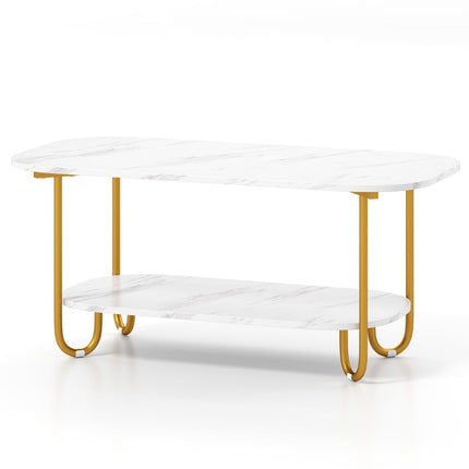 Modern Coffee Table with Faux Marble Top, 2-Tier Design