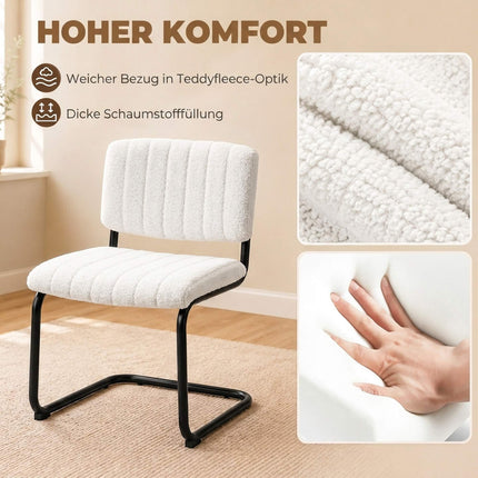 Modern Dining Chairs Set of 2, Cream Teddy Fleece