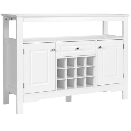 Modern Dining Room Buffet with Cross Shaped Wine Rack Open Shelf 2 Cabinets & Drawer White