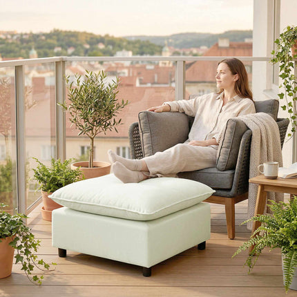 Modern Fabric Ottoman with Plastic Legs, 75 cm, Cream White