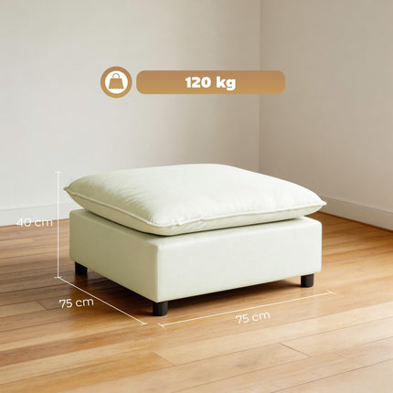Modern Fabric Ottoman with Plastic Legs, 75 cm, Cream White