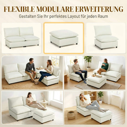 Modern Fabric Ottoman with Plastic Legs, 75 cm, Cream White