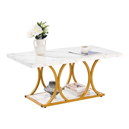 Modern Faux Marble Coffee Table, 2-Tier Metal Frame