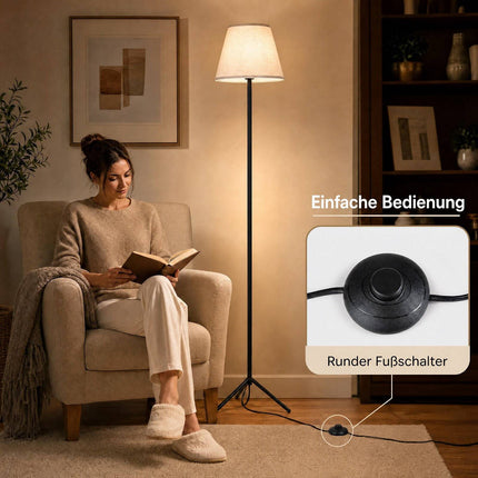 Modern Floor Lamp with Fabric Shade & Tripod Base