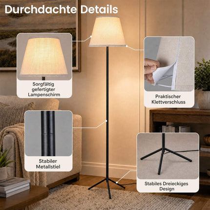 Modern Floor Lamp with Fabric Shade & Tripod Base