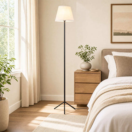 Modern Floor Lamp with Fabric Shade & Tripod Base