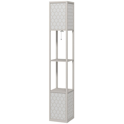 Modern Floor Lamp with Shelves, Pull Chain, Black/White