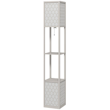 Modern Floor Lamp with Shelves, Pull Chain, Black/White
