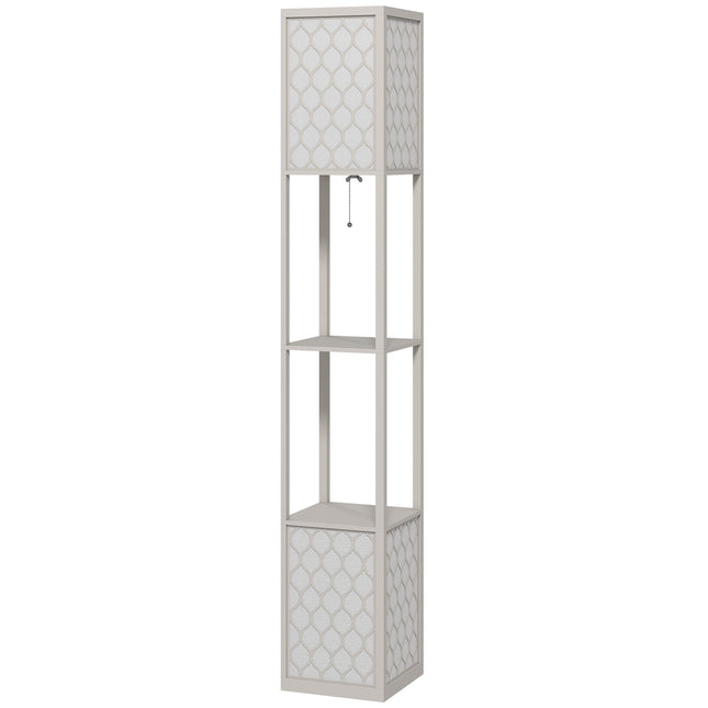 Modern Floor Lamp with Shelves, Pull Chain, Black/White