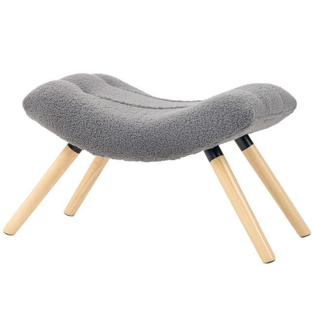 Moderne voetenbank met fleece hoes, houten poten, donkergrijs