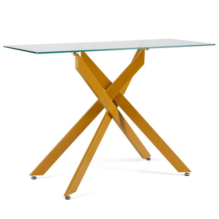 Modern Glass Console Table with Gold Metal Legs