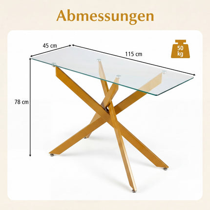 Modern Glass Console Table with Gold Metal Legs