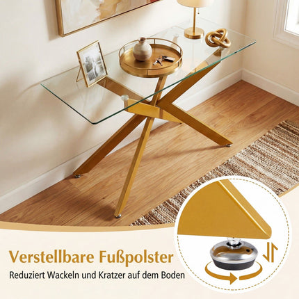 Modern Glass Console Table with Gold Metal Legs