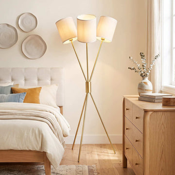 Modern Gold Tripod Floor Lamp with Fabric Shades