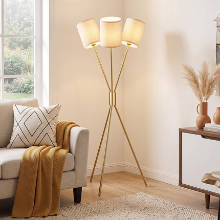 Modern Gold Tripod Floor Lamp with Fabric Shades