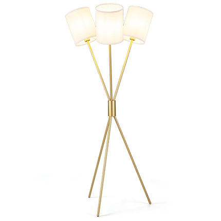 Modern Gold Tripod Floor Lamp with Fabric Shades
