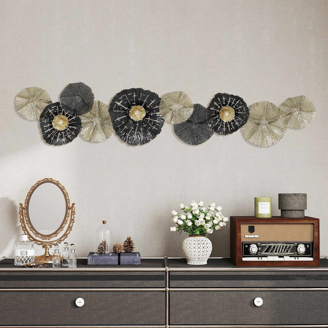 Modern Metal Wall Art – Black & Gold, 134 x 7 x 29 cm
