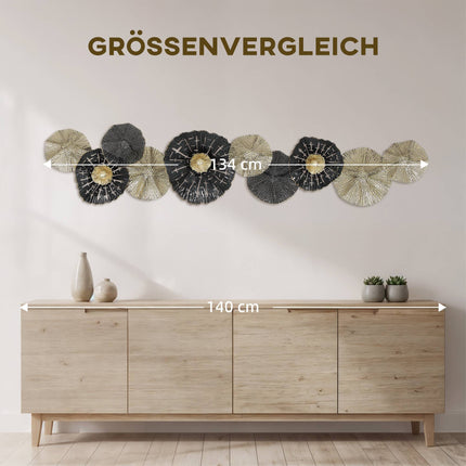 Modern Metal Wall Art – Black & Gold, 134 x 7 x 29 cm