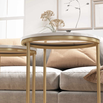 Modern Nesting Coffee Table Set with Gold Steel Legs