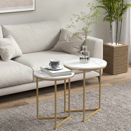Modern Nesting Coffee Table Set with Gold Steel Legs