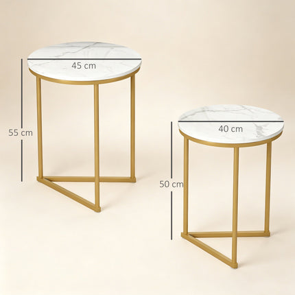 Modern Nesting Coffee Table Set with Gold Steel Legs