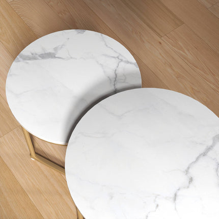 Modern Nesting Coffee Table Set with Gold Steel Legs