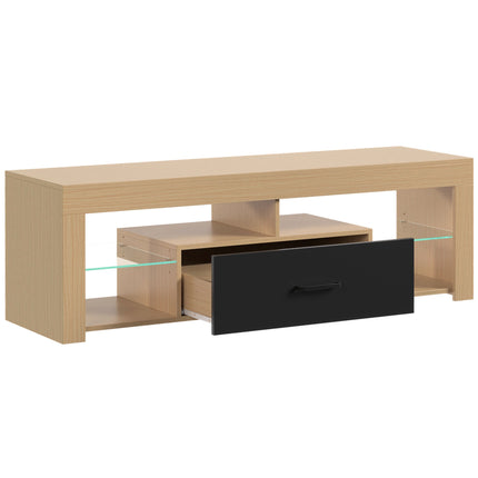 Modern Oak TV Stand with Adjustable Glass Shelves, 65-Inch