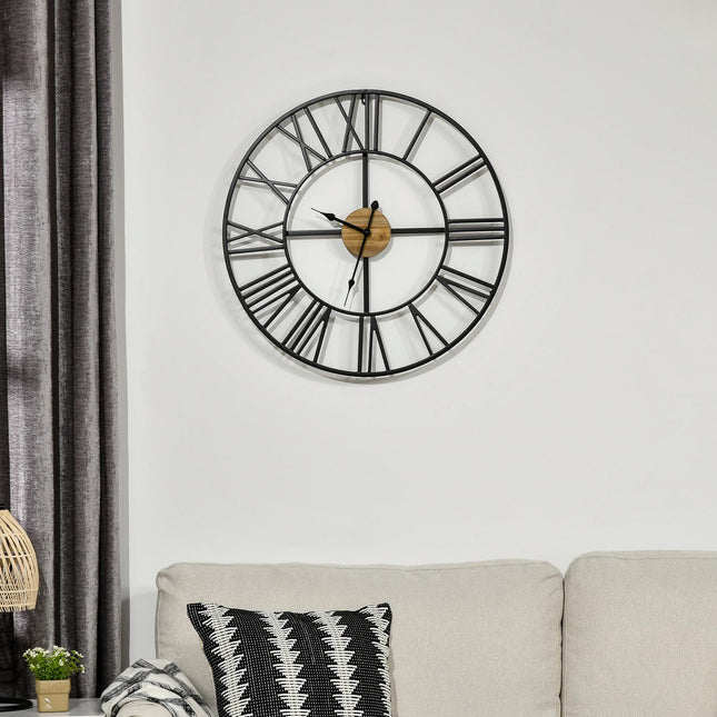 Silent vintage 60cm metal wall clock, Roman numerals