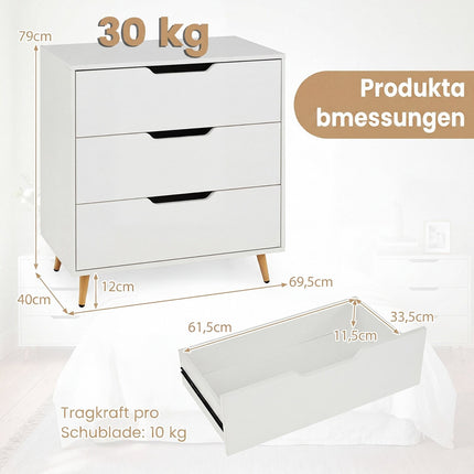 Modern White 3-Drawer Dresser with Metal Legs