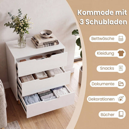 Modern White 3-Drawer Dresser with Metal Legs