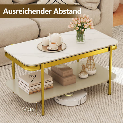 Modern White Coffee Table with Sintered Stone Top, Storage