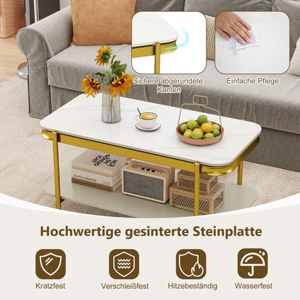 Modern White Coffee Table with Sintered Stone Top, Storage