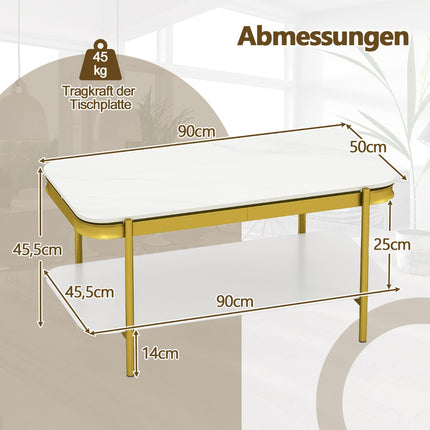 Modern White Coffee Table with Sintered Stone Top, Storage